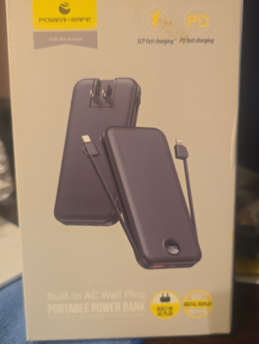 Portable Power Bank with Built-In AC Plug - Black